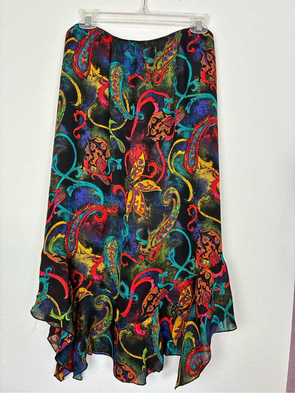 Chico's Design Pure Silk Asymmetrical Midi Skirt w/Handkerchief Hem, lined - Picture 2 of 8